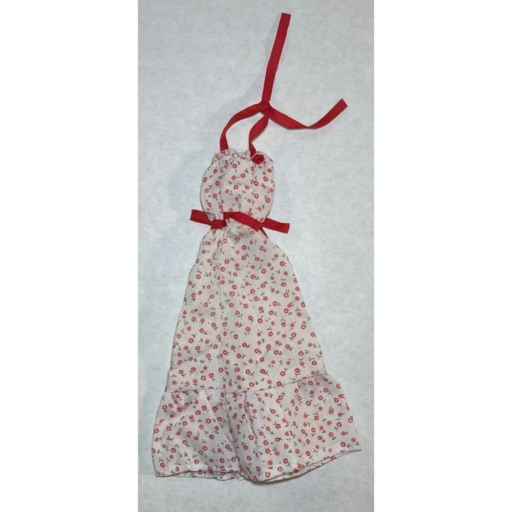 Vintage Barbie Clone Floral Long Dress Ribbon Straps Made in Hong Kong BB15-6